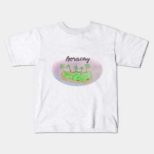 Boracay watercolor Island travel, beach, sea and palm trees. Holidays and rest, summer and relaxation Kids T-Shirt